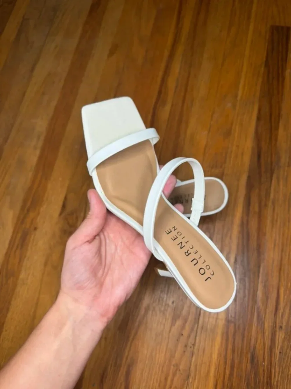 Journee Collection White Patent Kitten Heel Sandals Size 7